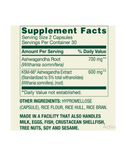 Ashwaghanda extra strenght 1300 mg x 60 pastillas marca Spring Valley