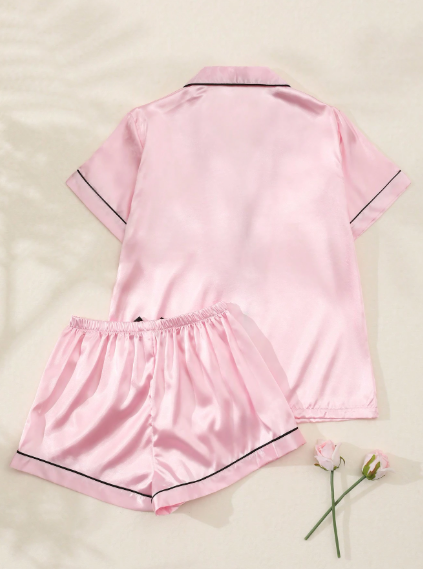 Pijama de Dama 2 piezas en Satín de Camisa y Short para mujer