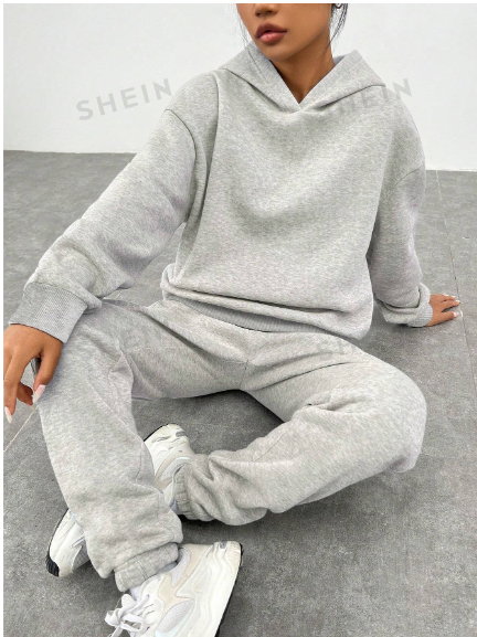Conjunto de piezas buzo holgado con capucha y pantalón para mujer color  gris