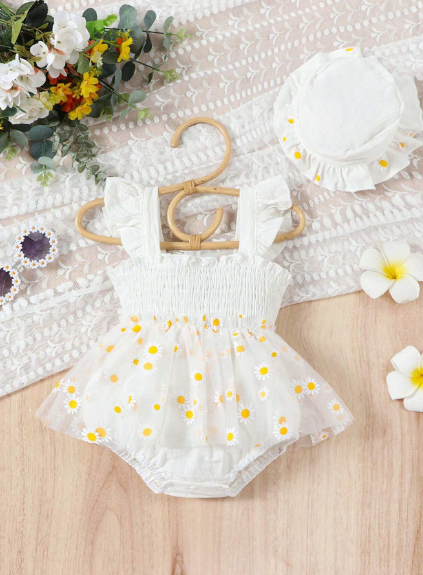 Body para bebe niña con ribete con malla y estampado floral