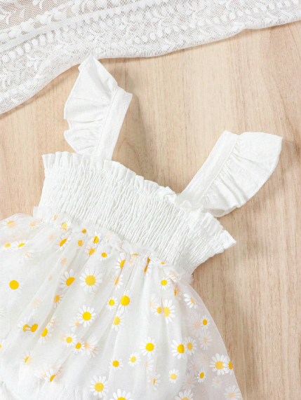 Body para bebe niña con ribete con malla y estampado floral