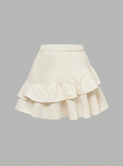 Minifalda casual y versátil para adolescentes con volantes en el bajo, lazo decorativo y unicolor