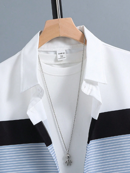 Camisa manga corta con bloques de colores para adolescente