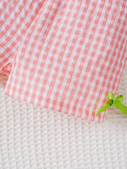 Conjunto de blusa sin mangas y pantalones cortos a cuadros con flores bordadas, para bebé niña
