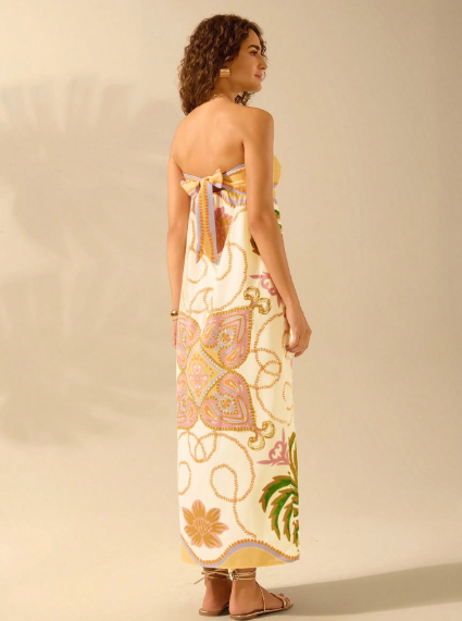 Vestido largo de verano para la playa con estampado tropical, sin mangas, con espalda anudada y recortes, estilo bohemio para mujeres