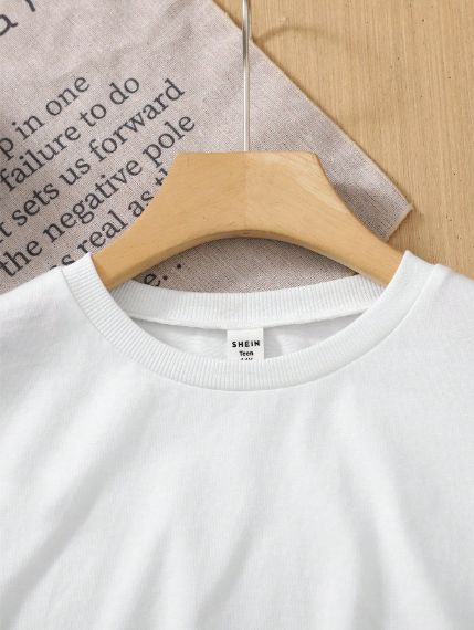 Camiseta de manga media con cuello redondo holgada de punto blanca con decoración de lazo para adolescentes