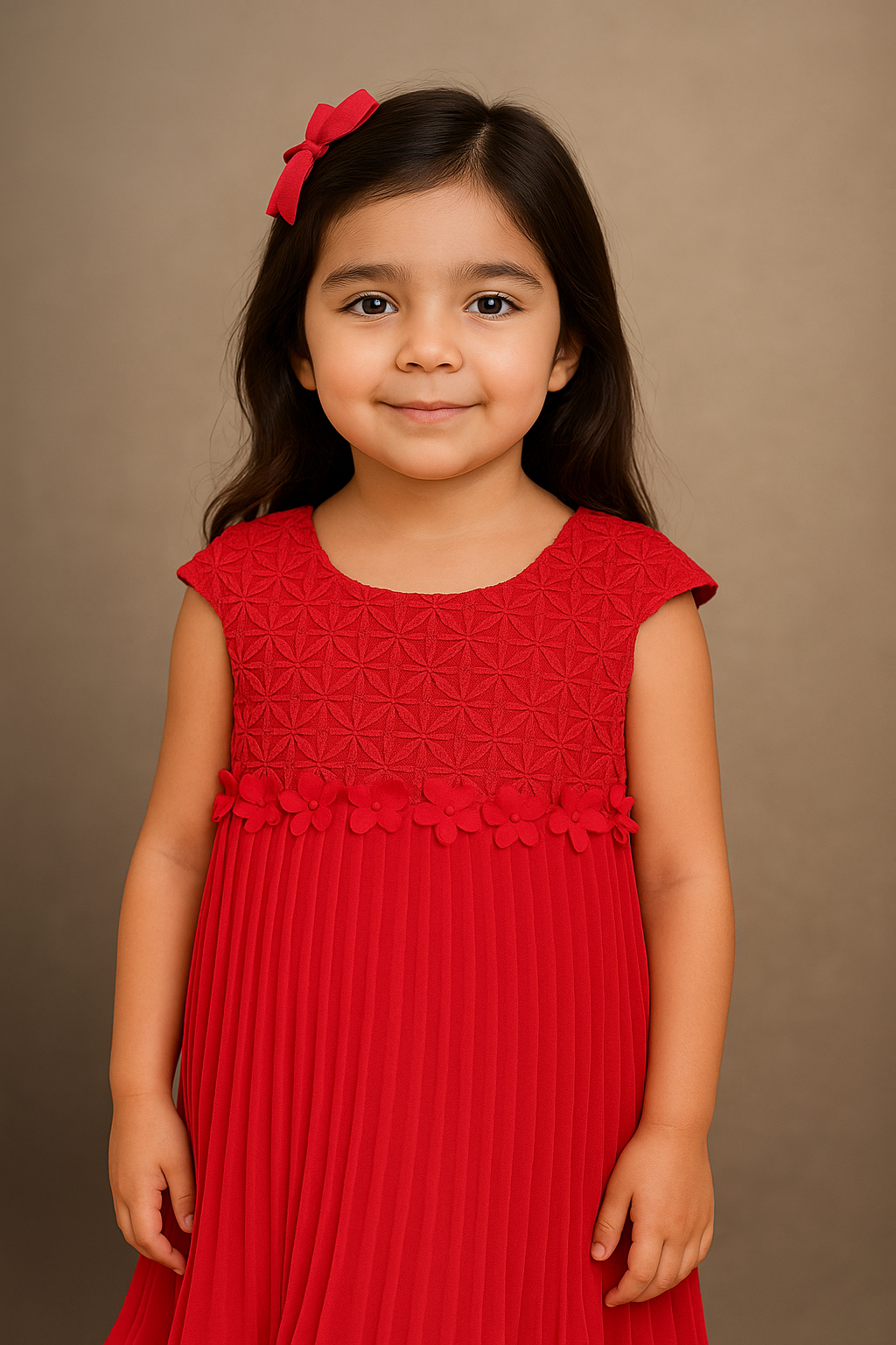 Vestido para niña plizado con detalles de bordado elegante color rojo