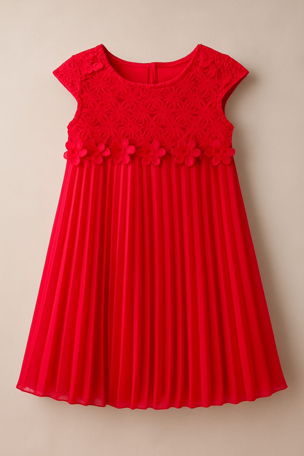 Vestido para niña plizado con detalles de bordado elegante color rojo