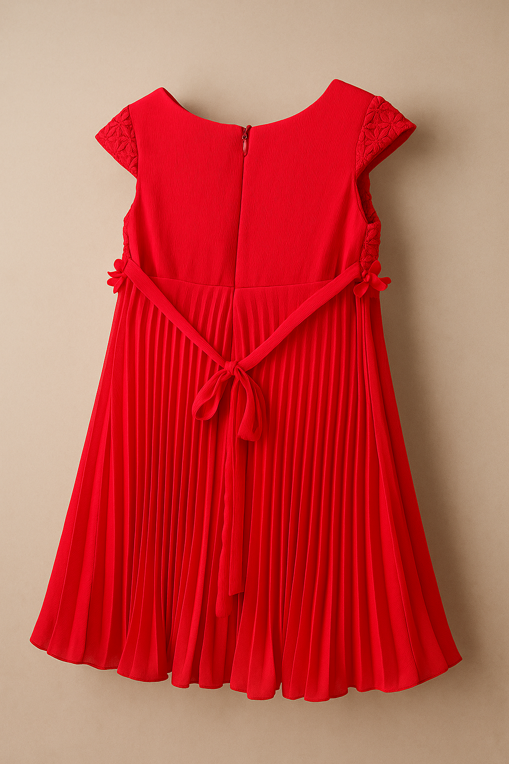 Vestido para niña plizado con detalles de bordado elegante color rojo
