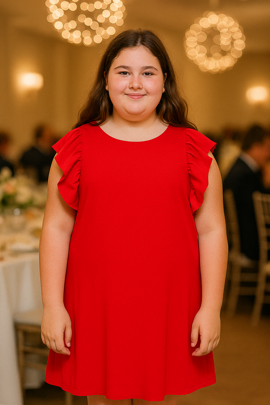 Vestido de niña con hombros descubiertos y cinturón decorativo