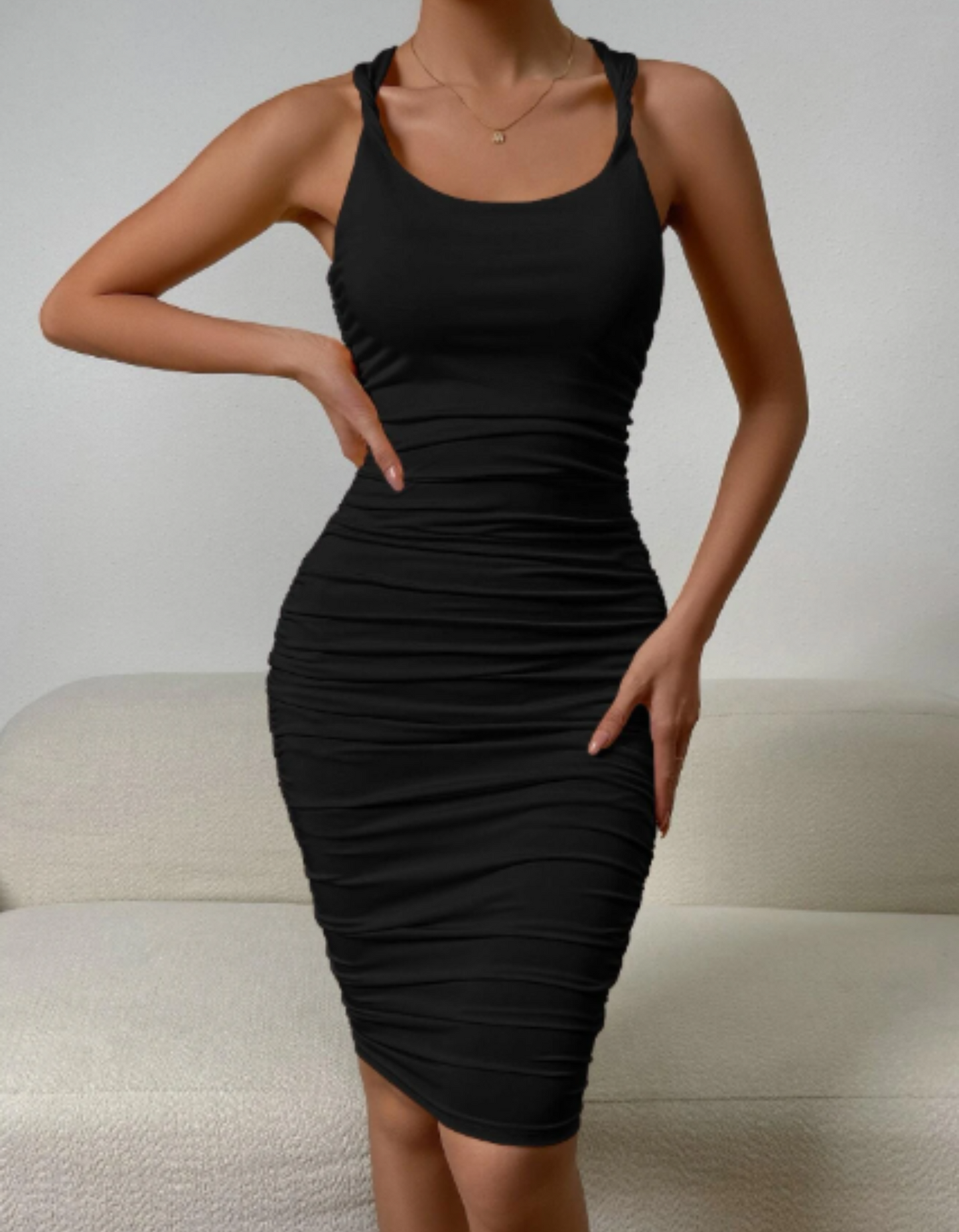 Vestido ajustado tank unicolor fruncido para mujer