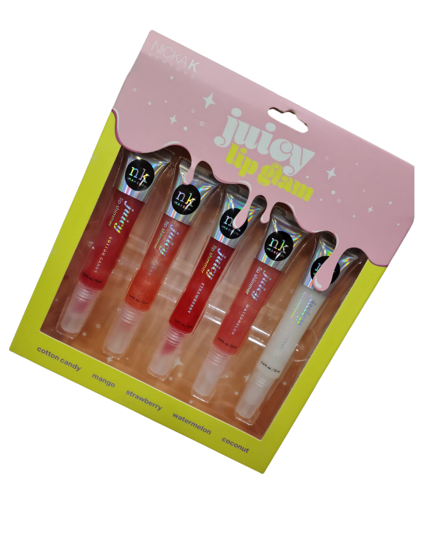 Set de Brillos Labiales Nicka K Juicy Lip Glam – 5 Sabores Frutales