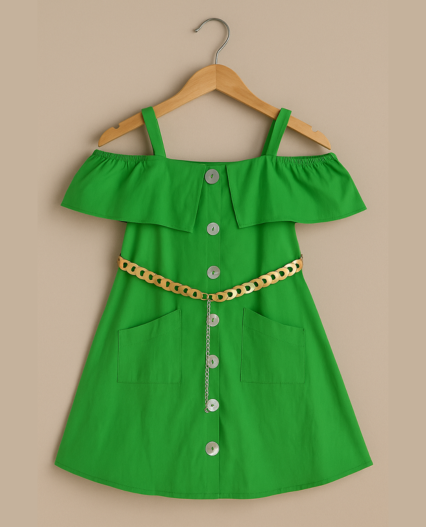 Vestido de niña con hombros descubiertos y cinturón decorativo