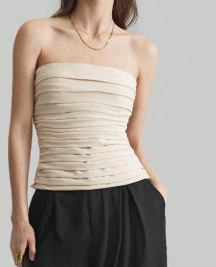 Top sin tirantes con pliegues para mujer, de color albaricoque elegante urbano, versátil de moda