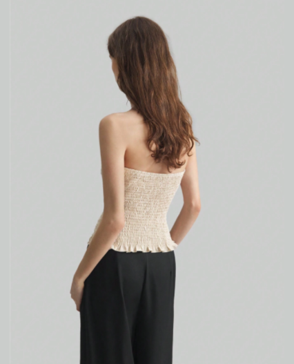 Top sin tirantes con pliegues para mujer, de color albaricoque elegante urbano, versátil de moda