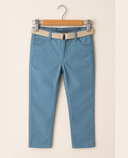 Pantalon en dryl pata niño azul con cinturon