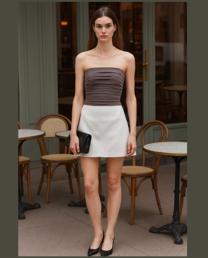 Top sin tirantes con pliegues para mujer, de color albaricoque elegante urbano, versátil de moda