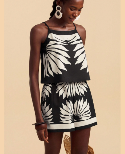 Conjunto blusa tirantes y short holgado para mujer estampado