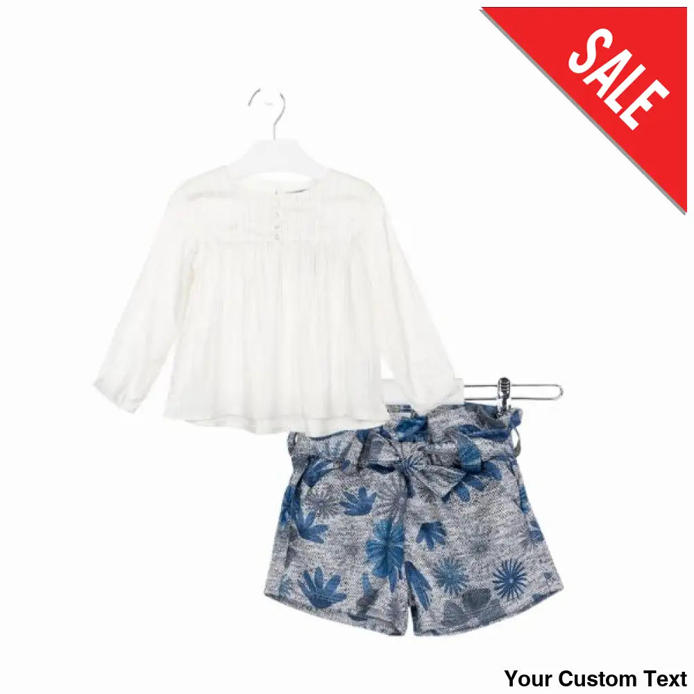 Conjunto Niña Blusa manga larga y Short Flores Conjunto