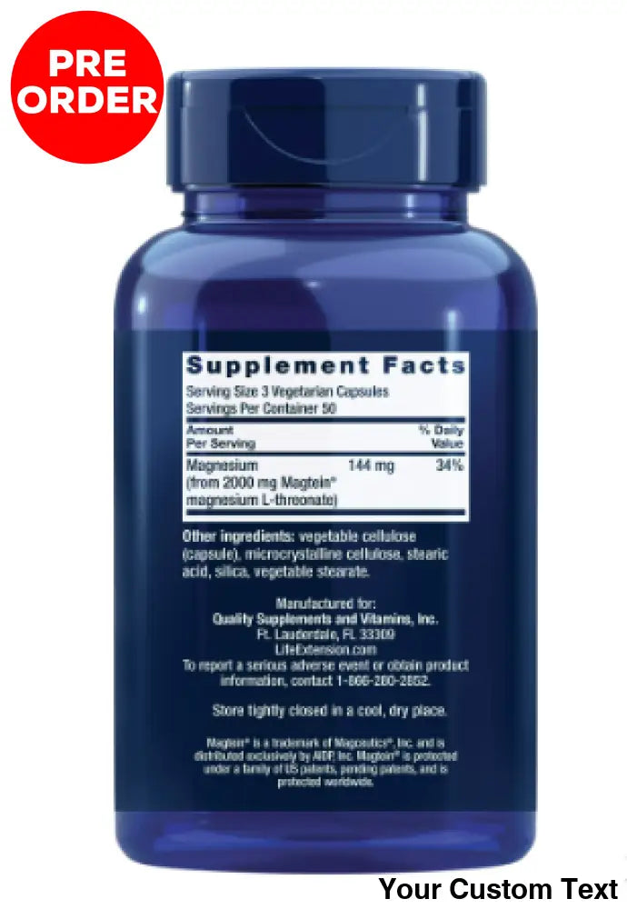 L-threonato de Magnesio marca Life Extension x 90 Pastillas 90 Capsulas Suplementos y Vitaminas