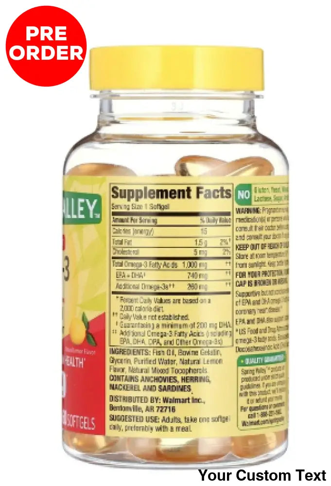 Omega 3 de 1000 mg Spring Valley 60 pastillas softgel Suplementos y Vitaminas