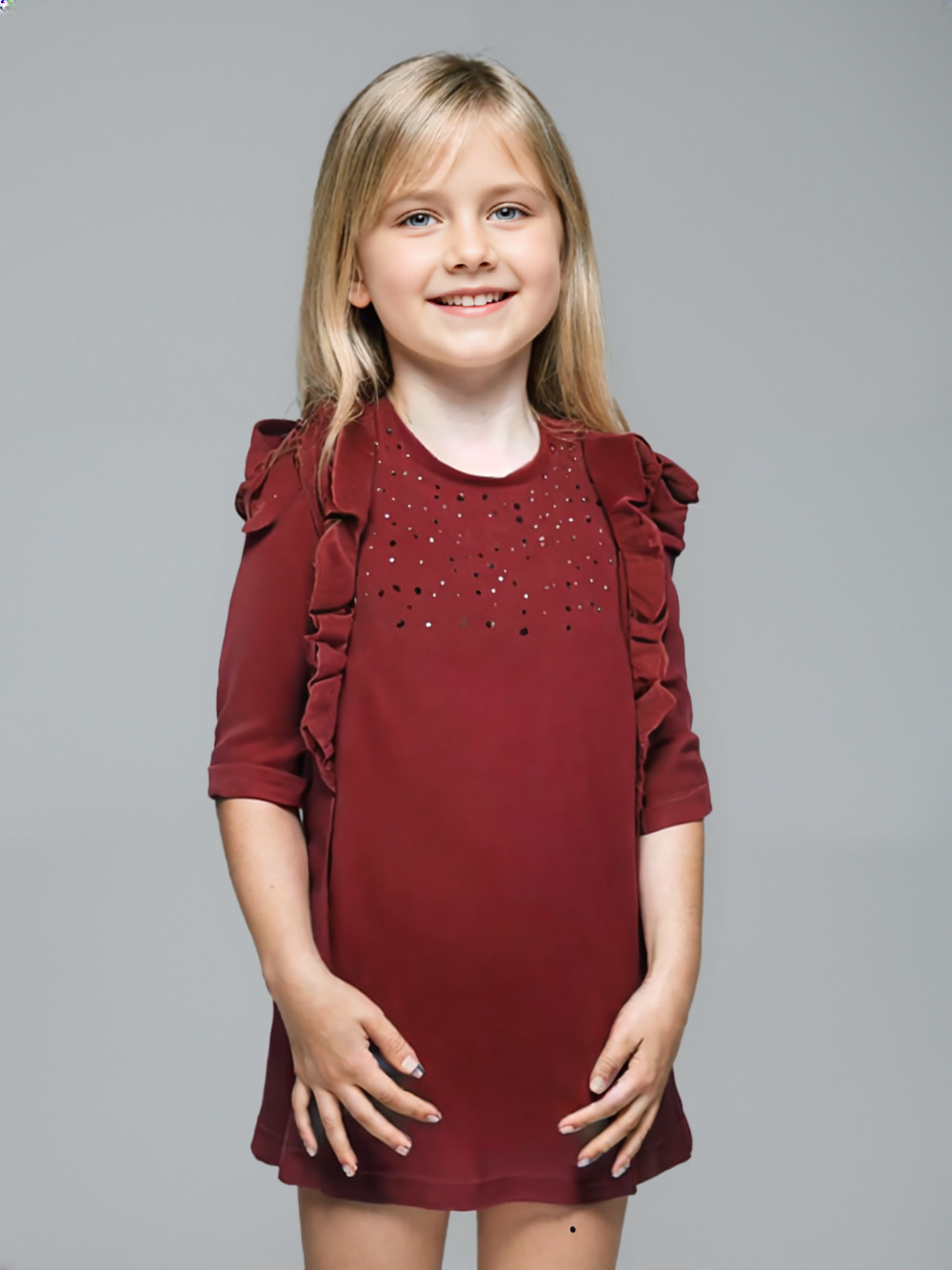 Vestido rojo mangas 3/4 marca Mayoral para niña