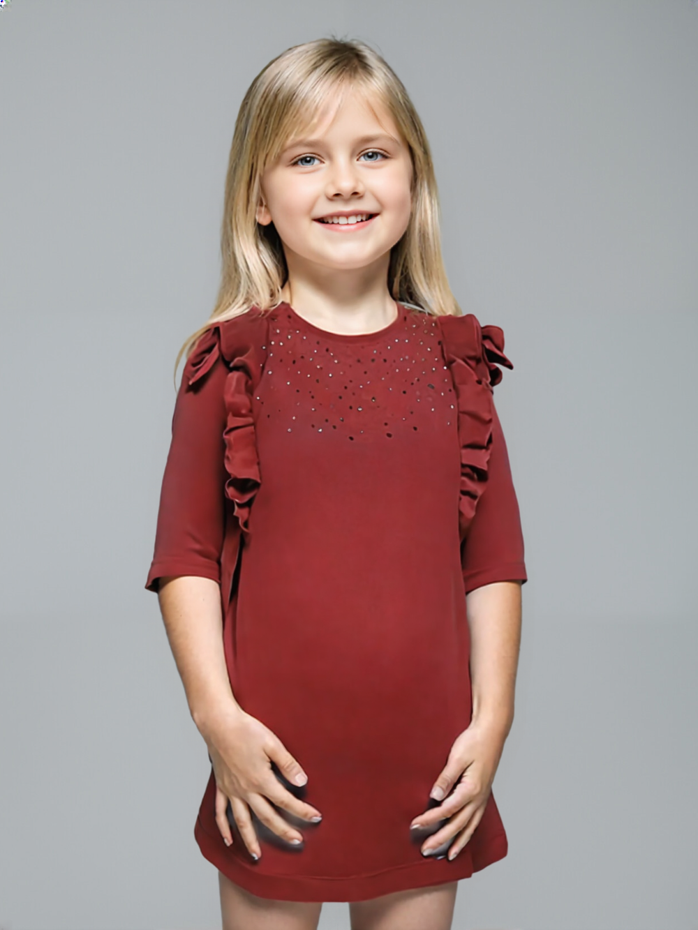 Vestido rojo mangas 3/4 marca Mayoral para niña