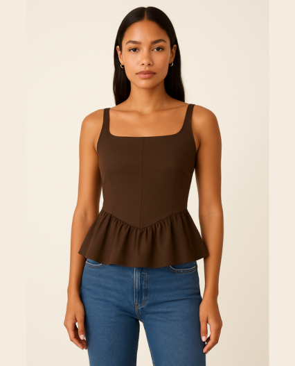 Top de tiras peplum para mujer color cafe