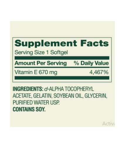 Vitamina E 670 mg ( 1000 IU) marca Spring Valley