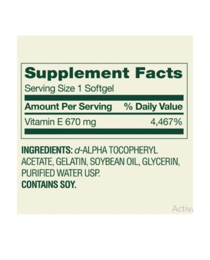 Vitamina E 670 mg ( 1000 IU) marca Spring Valley