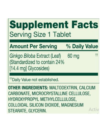 Ginkgo Biloba 60 mg x 240 Tabletas marca Spring Valley