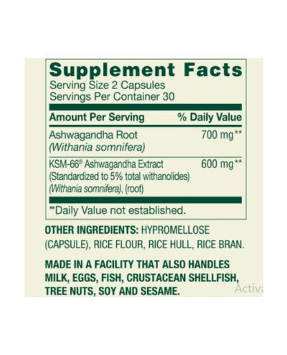 Ashwaghanda extra strenght 1300 mg x 60 pastillas marca Spring Valley