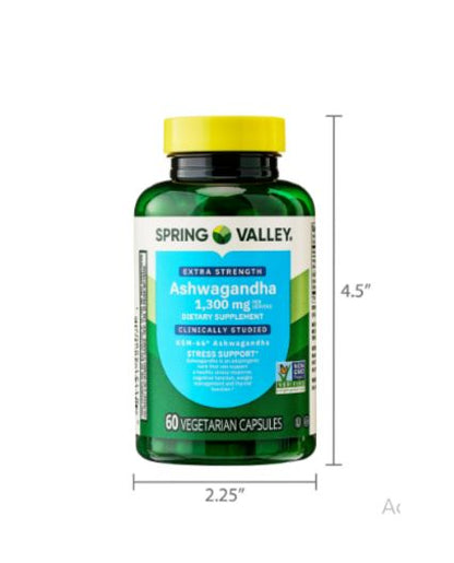 Ashwaghanda extra strenght 1300 mg x 60 pastillas marca Spring Valley