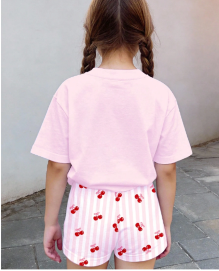 Pijama estampado cerezas para jovencitas rosada