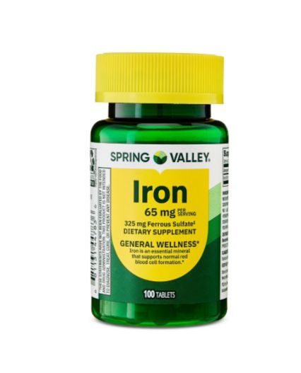 Iron 65 mg 325 mg Sulfato Ferroso Spring Valley