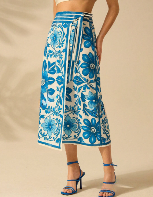 Falda envolvente estampado tropical para mujer