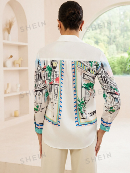 Camisa de mujer  elegante estampada De Manga Larga