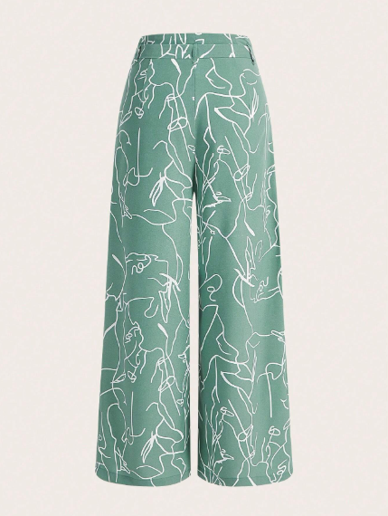 Pantalones de mujer pierna ancha tipo palazzo con estampado de dibujo con cinturón (Copia)