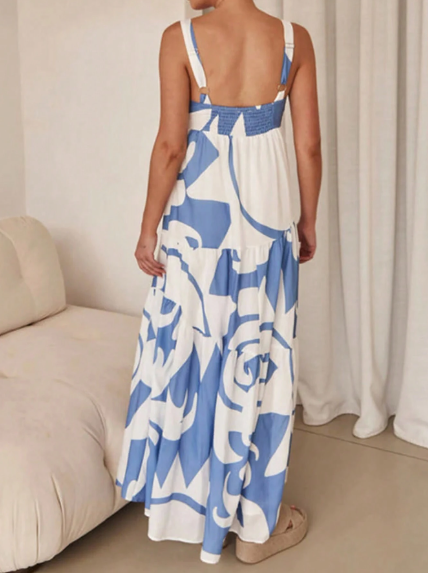 Vestido Maxidress estampado azul al azar para mujer