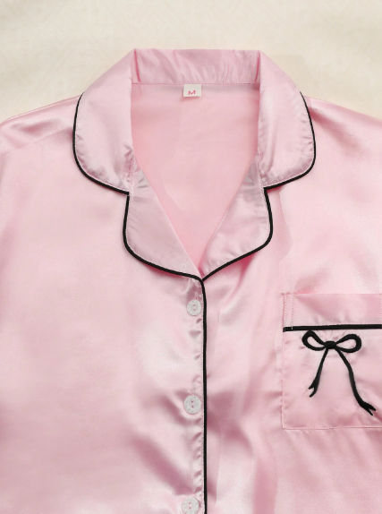 Pijama de  Dama 2 piezas en Satín de Camisa y Short para mujer