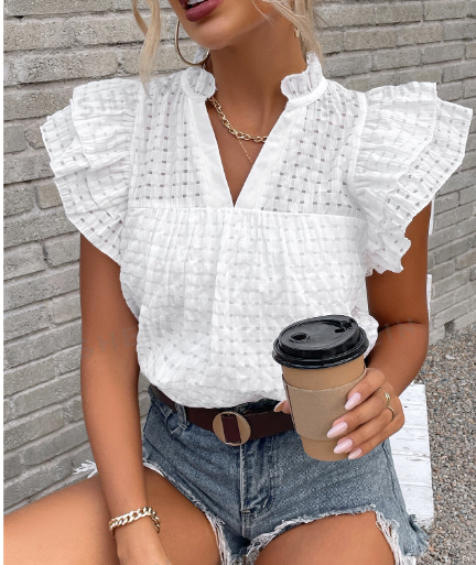 Blusa blanca manga mariposas para mujer