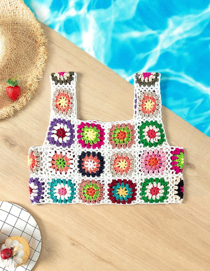 Crop Top tejido en macrame en colores para jovencitas