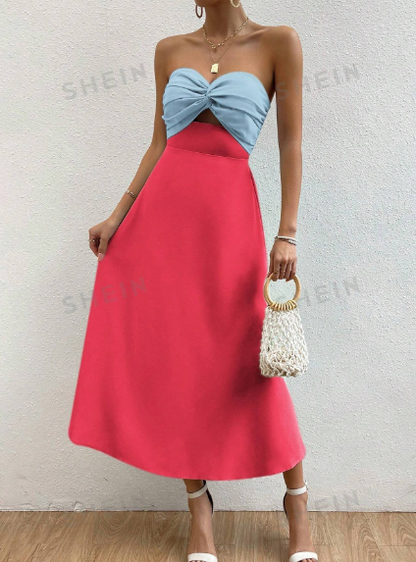 Vestido straple 2 tonos de shein