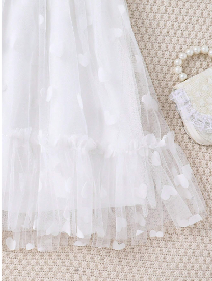 Vestido de Malla print corazones Con manga acampanada para niñas