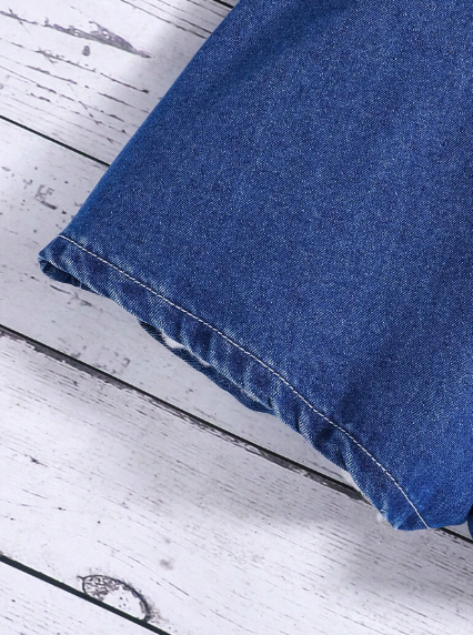 Enterizo de espalda descubierta con boloros y lazada en jeans para niñas preadolescentes