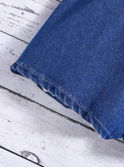 Enterizo de espalda descubierta con boloros y lazada en jeans para niñas preadolescentes