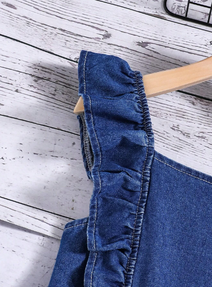 Enterizo de espalda descubierta con boloros y lazada en jeans para niñas preadolescentes