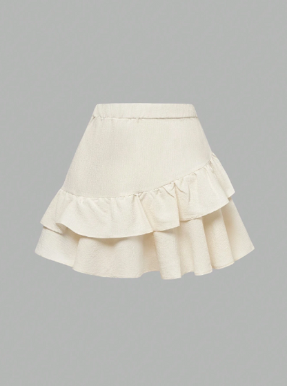 Minifalda casual y versátil para adolescentes con volantes en el bajo, lazo decorativo y unicolor