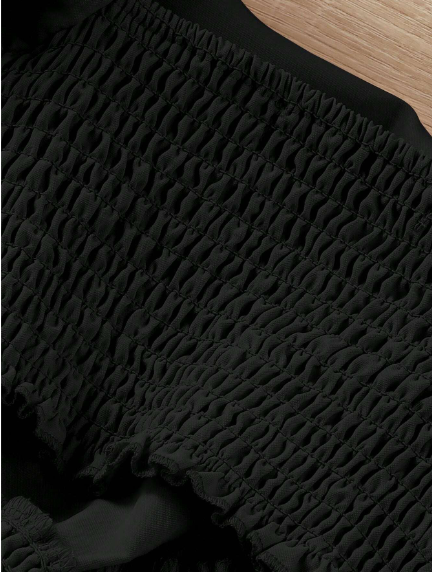 Vestido de verano para adolescente con cuello cuadrado de unicolor, mangas cortas abullonadas, cintura con calado y perfecto para unas vacaciones