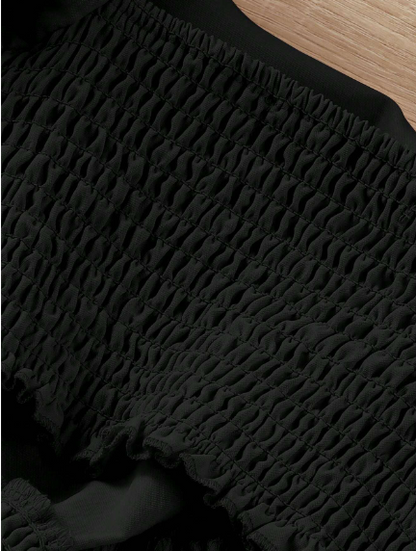 Vestido de verano para adolescente con cuello cuadrado de unicolor, mangas cortas abullonadas, cintura con calado y perfecto para unas vacaciones